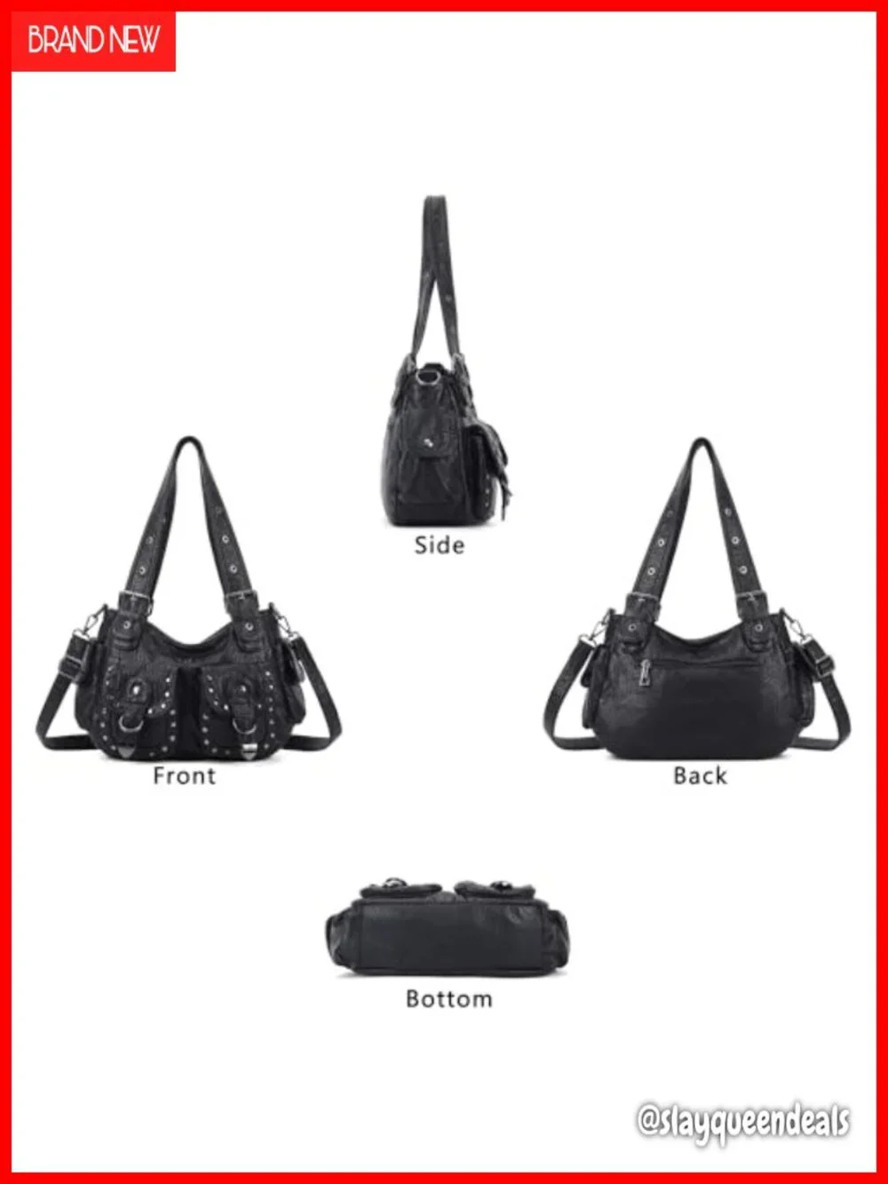 Y2K Hobo Bag Multi Pocket Studded Vegan Leather Shoulder Tote